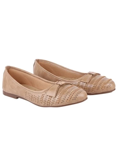 Stylestry Women Beige Ballerinas with Laser Cuts Flats