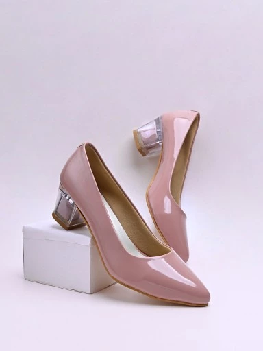 Stylestry Pink Textured Block Pumps