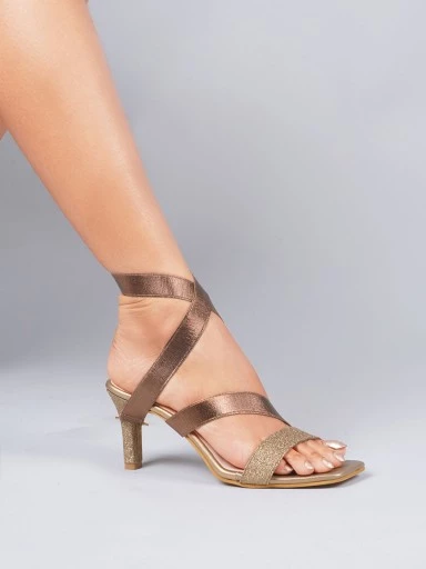 Stylestry Trendy Stylish Embellished Copper Heeled Sandals For Women & Girls