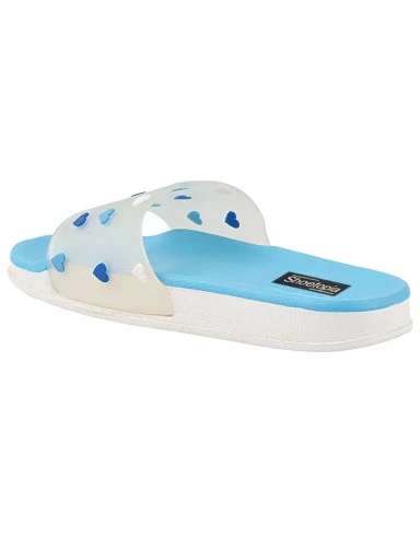 Stylestry Women Off White & Blue Printed Rubber Sliders
