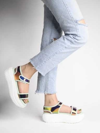Stylestry Green Embellished Flatform Heeled Sandals