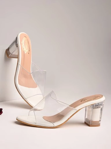 Buy SHUZ TOUCH Women Smart Casual Solid Transparent Heel Sandals-white  online