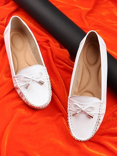 Stylestry Womens & Girls White Solid Ballerinas With Bow
