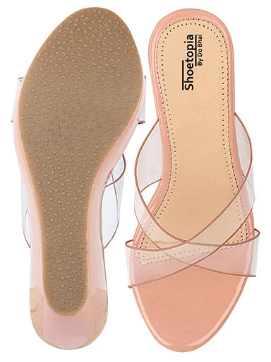 Stylestry Women's & Girl's Pink Transparent Wedges Heeled Sandals