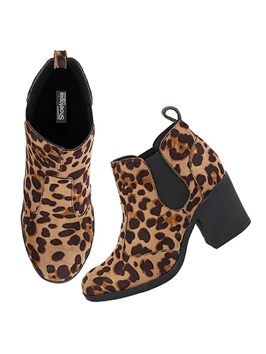 Stylestry Womens & Girls Tan Coloured Pull On Leopard Print Heeled Boots