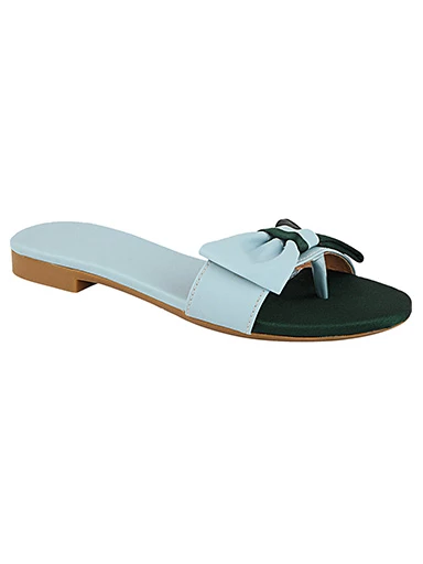 Stylestry Womens & Girls Green & Blue Colourblocked Open Toe Flats