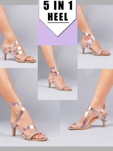 Stylestry Trendy Stylish Embellished Pink Heeled Sandals For Women & Girls