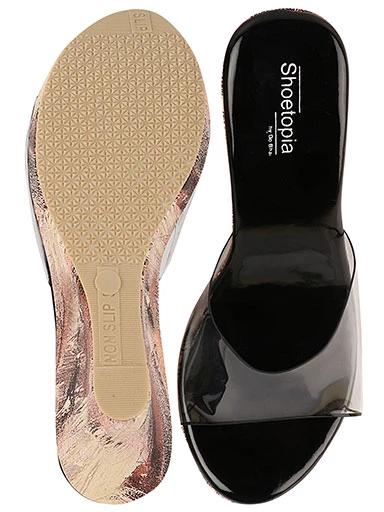 Stylestry Womens & Girls Black & Transparent Wedge Heels
