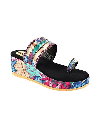 Stylestry Womens & Girls Blue & Pink Floral Print Embellished Platforms