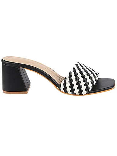 Stylestry Womens & Girls Black & White Striped Block Peep Toes