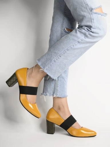 Stylestry Yellow Colourblocked Block Pumps