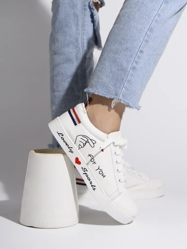 Stylestry Womens & Girls White Stylish Lace Up Casual Sneakers