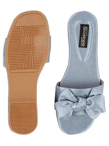 Stylestry Women Blue Open Toe Flats with Bows
