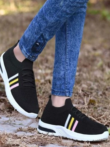Stylestry Womens & Girls Black Lace Up Casual Walking Shoes