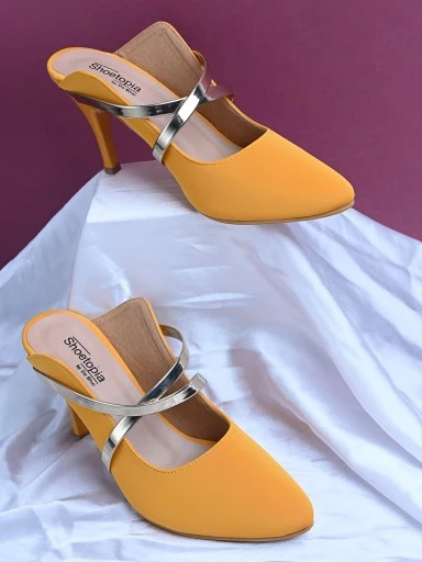 Stylestry Womens & Girls Yellow Pointed Toe Slim Heeled Mules