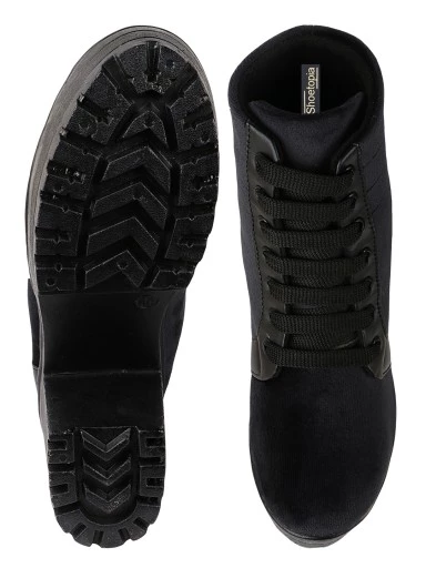 Stylestry Womens & Girls Black Solid Heeled Boots