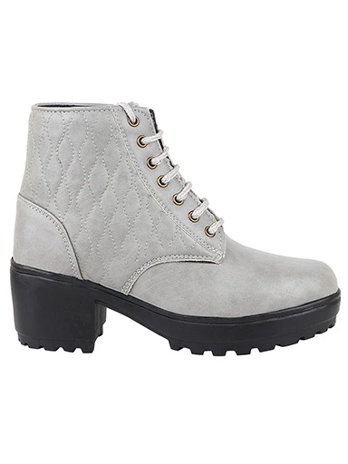 Stylestry Womens & Girls Lace Up High Top Solid Grey Heeled Boots