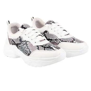 Stylestry Womens & Girls White ColourBlocked Lace Up Walking Shoes