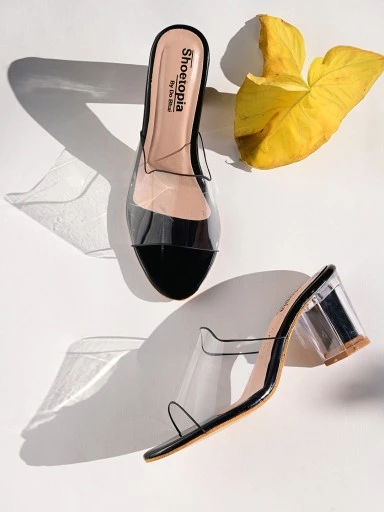Stylestry Womens & Girls Black Transparent Solid Block Heels