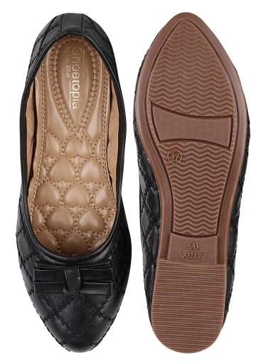 Stylestry Women Black Printed Ballerinas with Bows Flats
