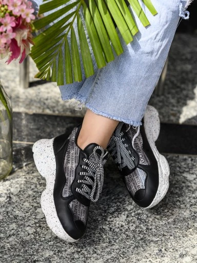 Stylestry Womens & Girls Black Lace Up Walking Sneakers Shoes