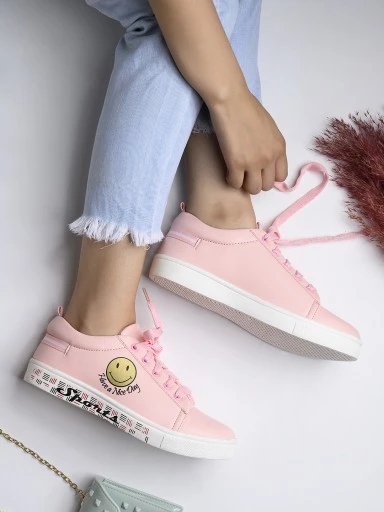 Stylestry Womens & Girls Pink Lace Up Trending Stylish Sneakers Shoes