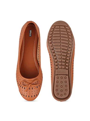 Stylestry Womens & Girls Tan-Coloured Solid Ballerinas
