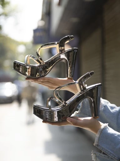 Stylestry Women's & Girl's Solid Silver Slingback Block Heels