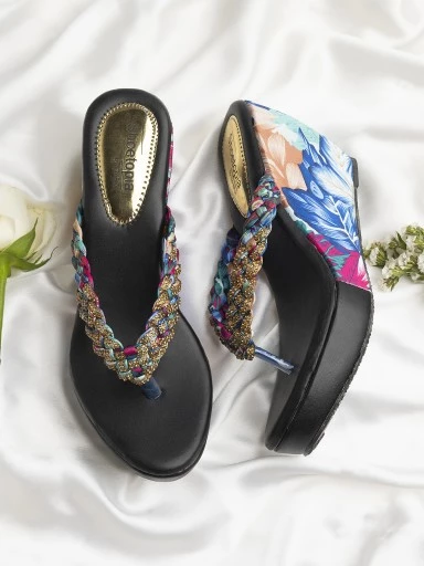 Stylestry Women's & Girl's Blue Textured Wedges Heels