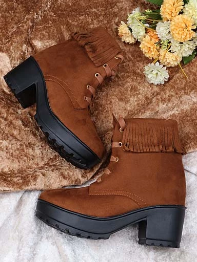 Stylestry Womens & Girls Tan Lace Up Heeled Boots