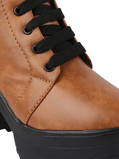 Stylestry Womens & Girls Tan Coloured Solid Lace Up Boots