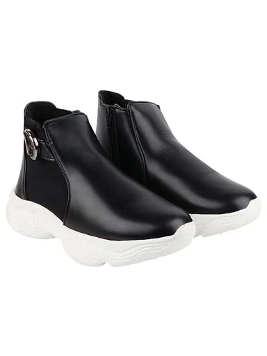 Stylestry Womens & Girls Black Zipper Mid Top Heeled Boots