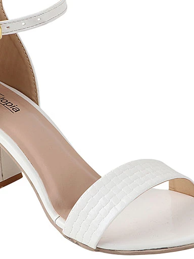 Stylestry Womens & Girls White Woven Design Block Heels Sandals