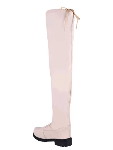 Stylestry Women & Girls Cream Solid Long Boots