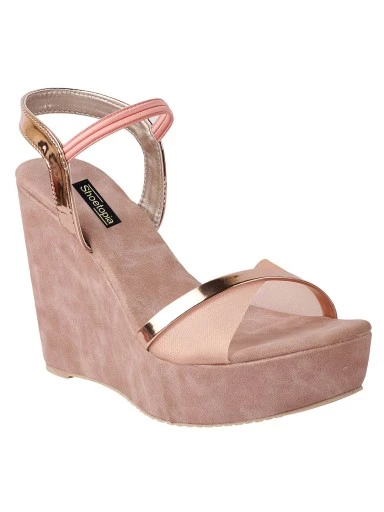 Stylestry Peach-Coloured Wedge Sandals