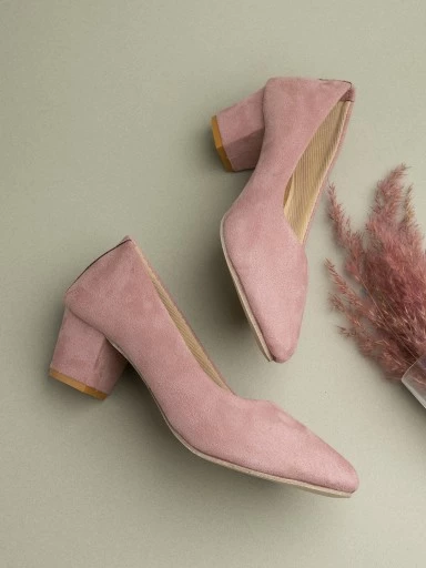Stylestry Women's & Girl's Peach Suede Block Pumps