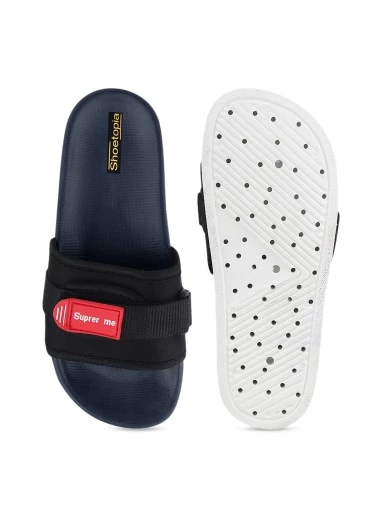 Stylestry Women Blue Buckle Sliders