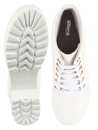 Stylestry Womens & Girls White High-Top Platform Heeled Boots