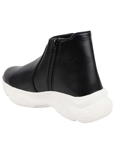 Stylestry Womens & Girls Black Zipper Mid Top Heeled Boots