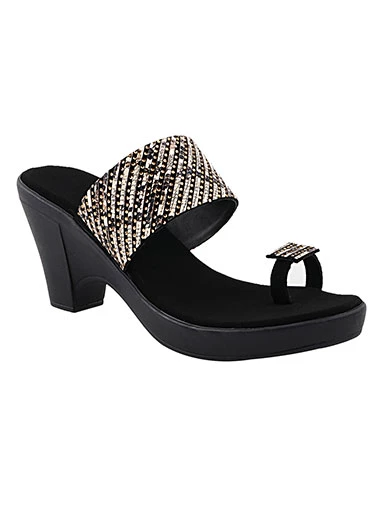 Stylestry Womens & Girls Black Embellished Block Heels