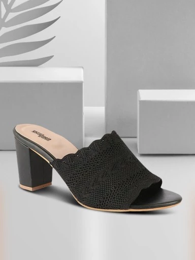 Stylestry Womens & Girls Black Woven Design Block Heels Mules