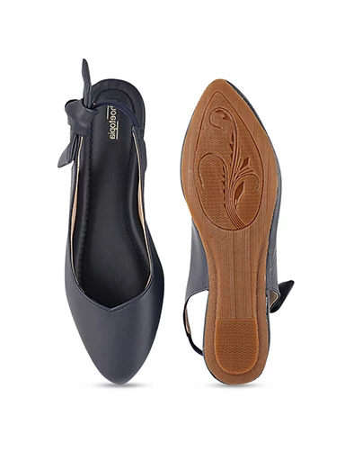 Stylestry Womens & Girls Navy Blue Embellished Mules with Bows Flats