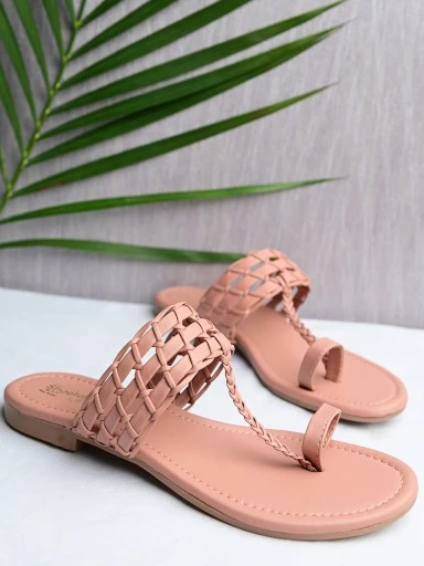 Stylestry Womens & Girls Pink Solid Faux Fur One Toe Flats