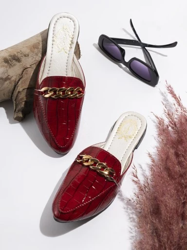 Stylestry Women Maroon Solid Mules