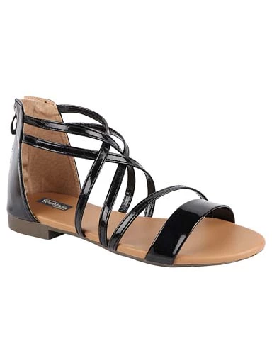 Stylestry Womens & Girls Black Zipper Gladiator Flats