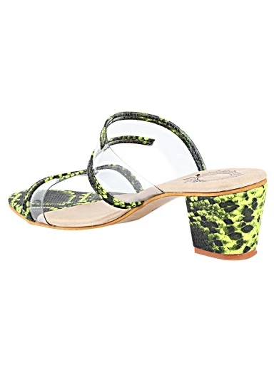 Stylestry Green Transparent Printed Party Block Sandals