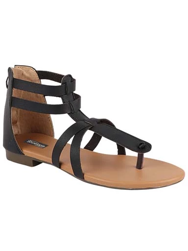 Stylestry Womens & Girls Black Zipper Gladiator Flats