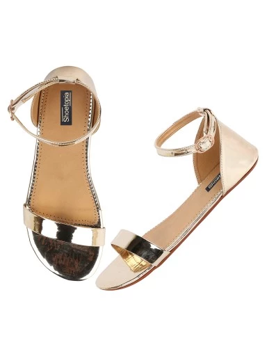 Stylestry Women Gold-Toned Embellished Open Toe Flats