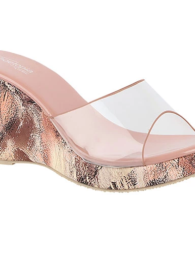 Stylestry Womens & Girls Peach & Transparent Wedge Heels