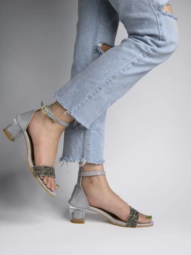 Stylestry Womens & Girls Grey Transparent Block Heels Solid Sandals